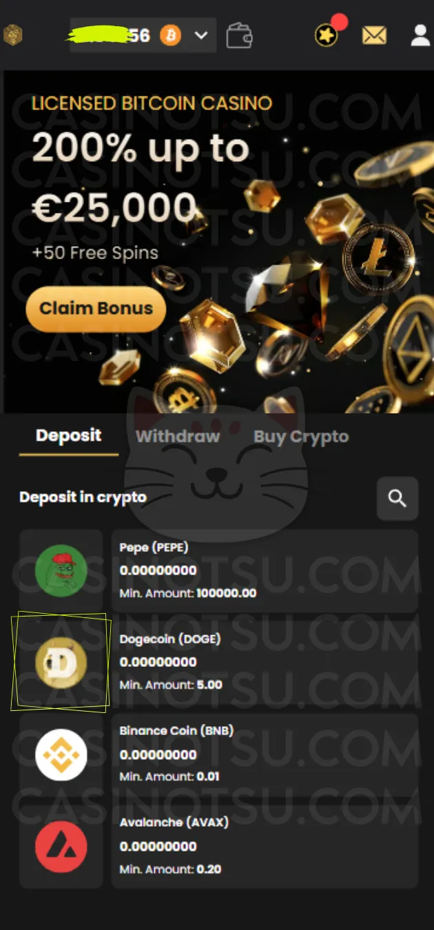 Step 4: ボーナス:200%初回入金ボーナス(最大$25,000)を受け取る